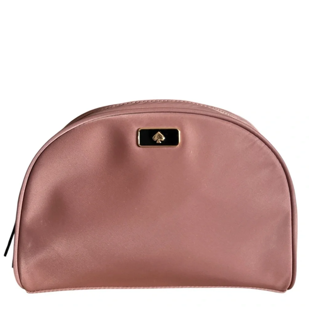 Kate Spade New York Medium Dome Cosmetic Bag Sparrow Pink Mauve Zipper Top Logo